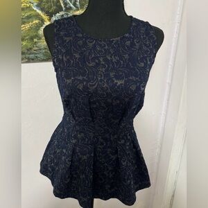 Eva Franco by Anthropologie Navy and silver Patterned Blouse size XS